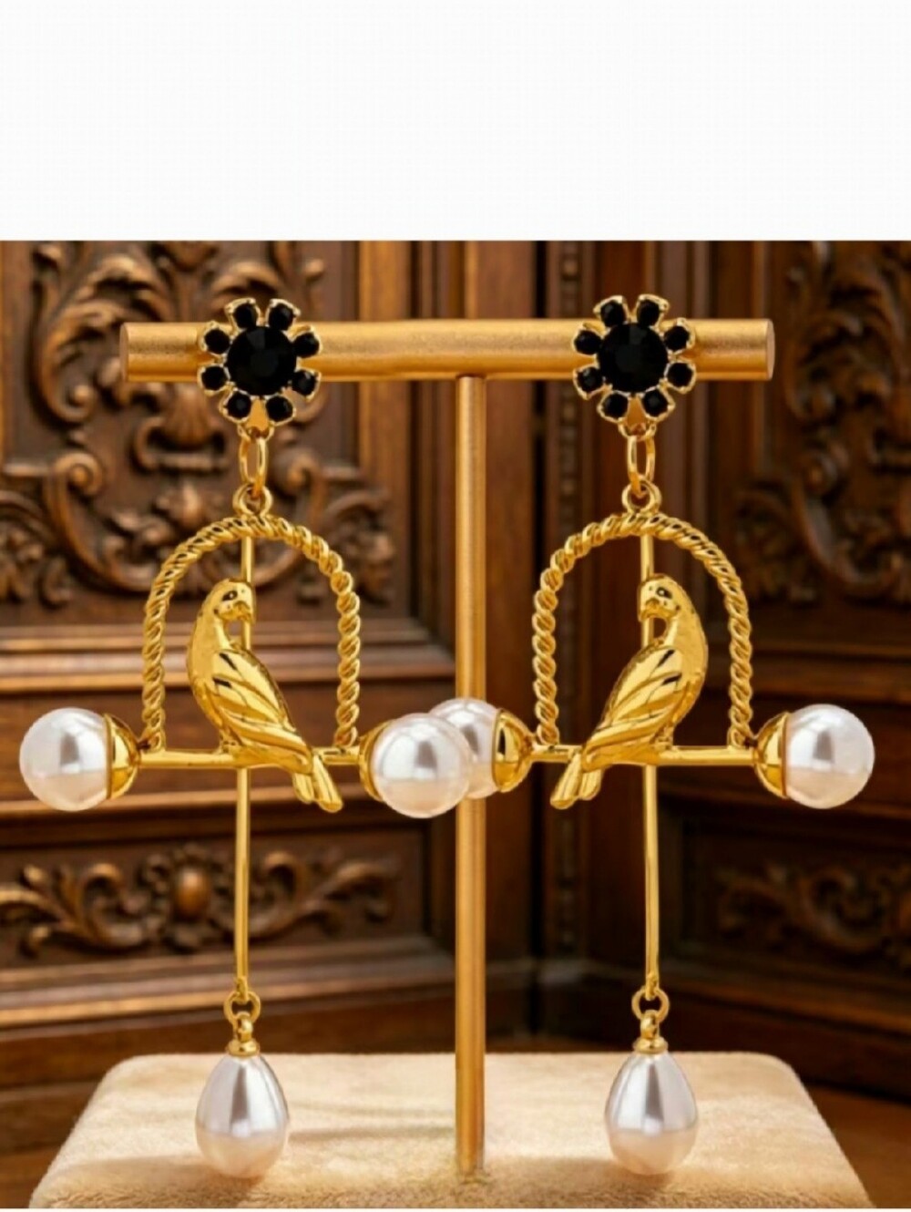 🌺Bird With Bird Cage Pearl Accent Earings Bird Accessories Bird Earings